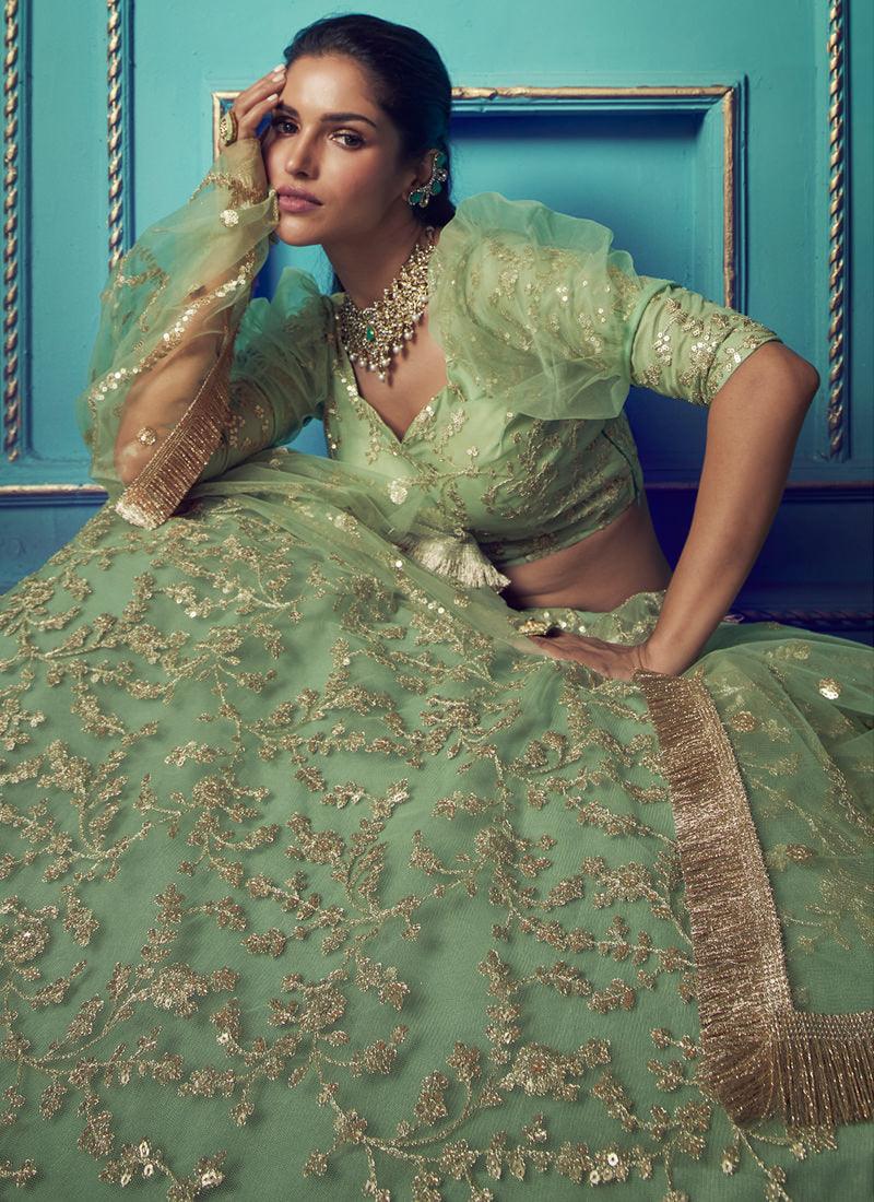 Sparkling Sea Green Soft Net Wedding Special Designer Lehenga Choli