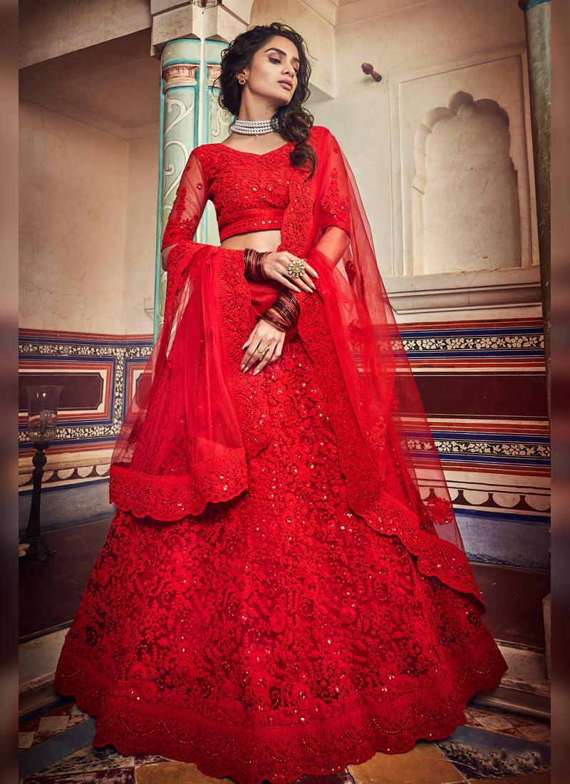 Spectacular Strawberry Red Soft Net Designer Ethnic Lehenga Choli