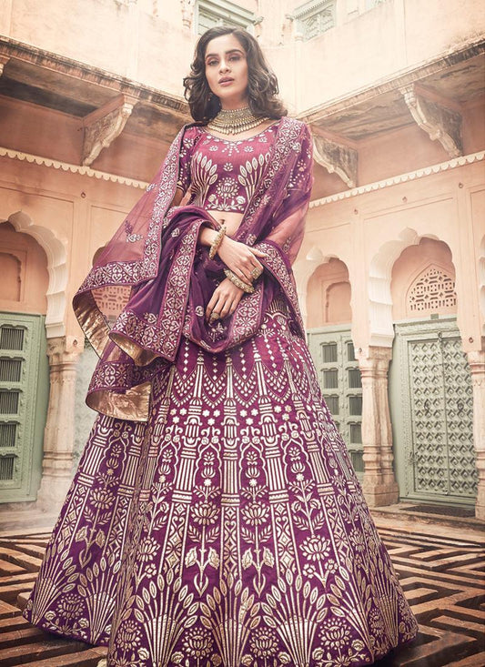 Spectacular Wine Art Silk Base Designer A-Line Lehenga Choli