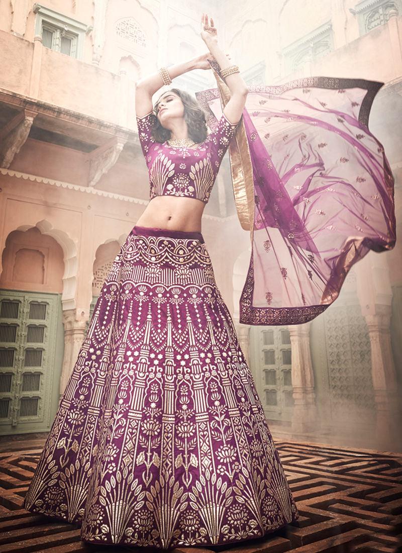 Spectacular Wine Art Silk Base Designer A-Line Lehenga Choli