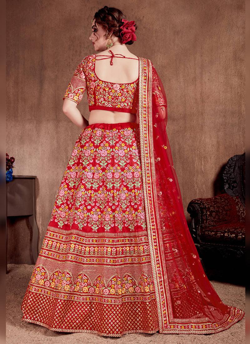 Splendid Red Colored Silk Bridal Designer Embroidered Lehenga Choli