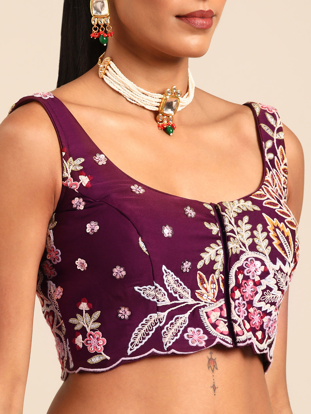 Stunning Burgundy Sequinned Georgette Lehenga Choli Set