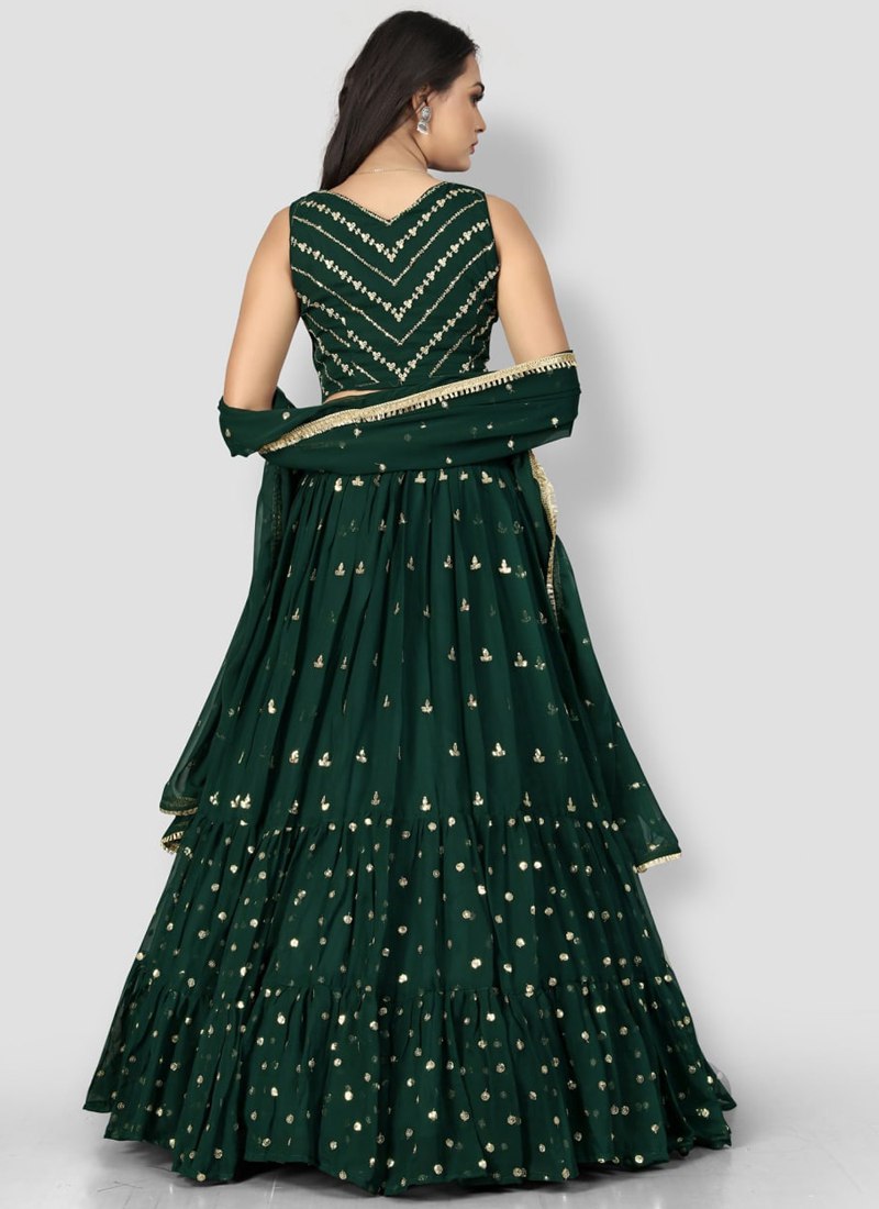 Stunning Georgette Green Lehenga Set with Cascading Sequins and Stonework