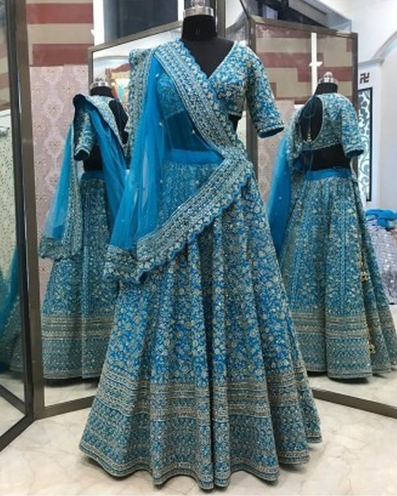 Stunning Blue Lehenga Choli Set with Embroidered Sequins