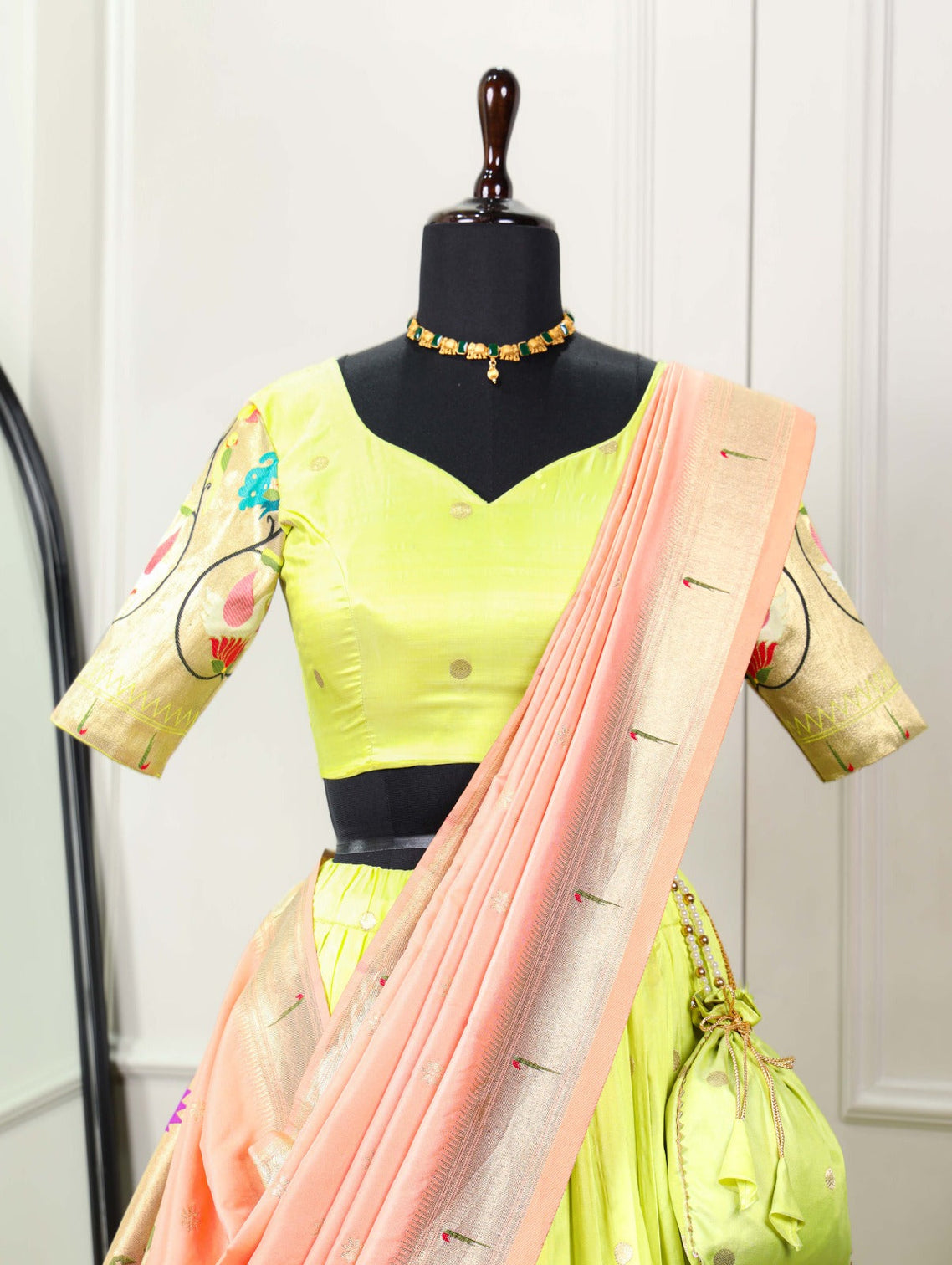 Stunning Parrot Green Paithani Lehenga Choli - Embrace Tradition in Style