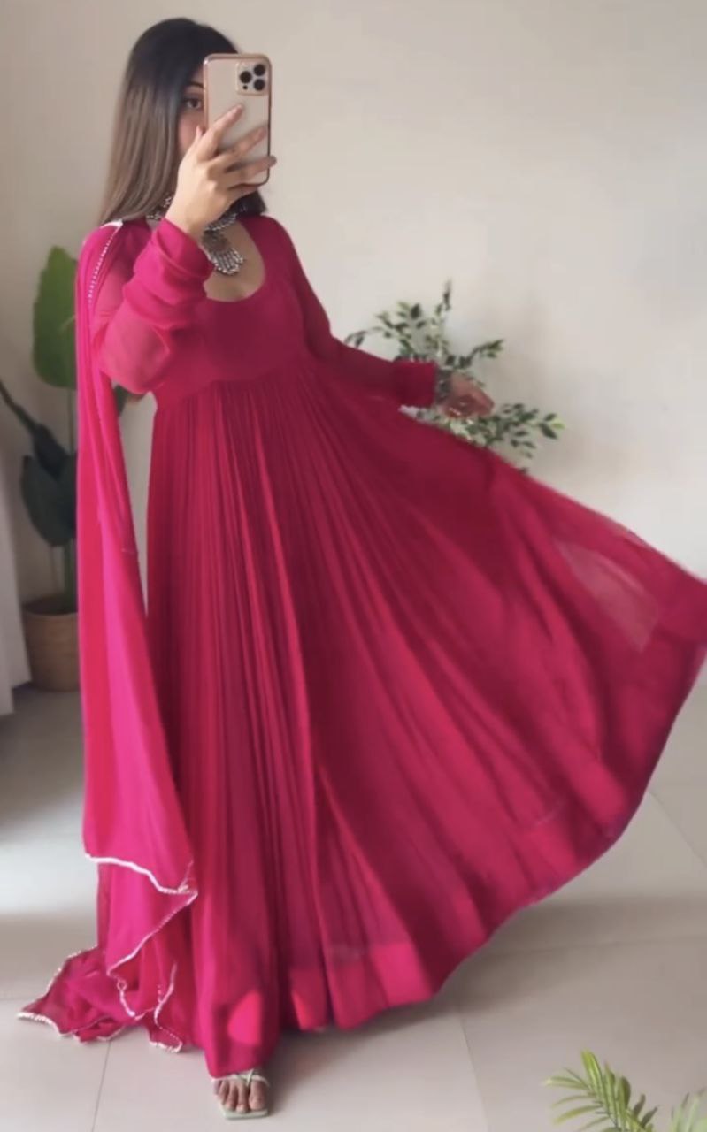 Stunning Pink Anarkali Suit Set with Gota Patti Work and Dupatta