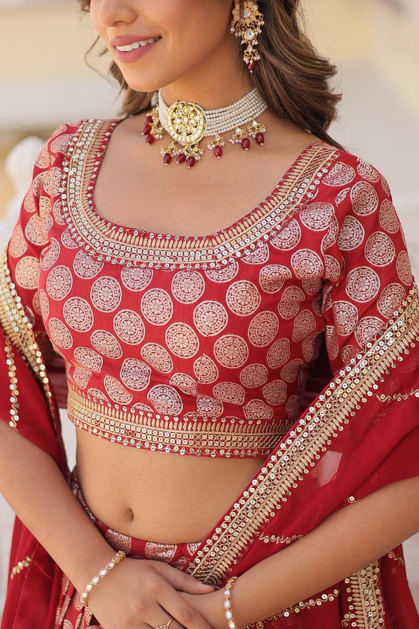 Stunning Red Lehenga Choli with Embellished Dupatta