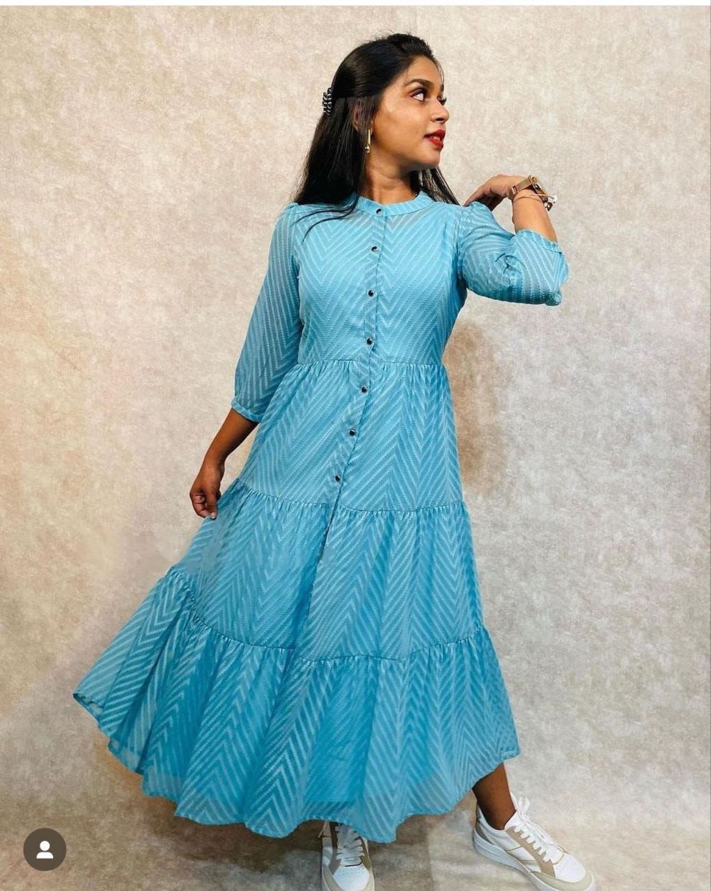 Stunning Sky Blue Zik Zak Georgette Jacket Kurti with Flared Silhouette