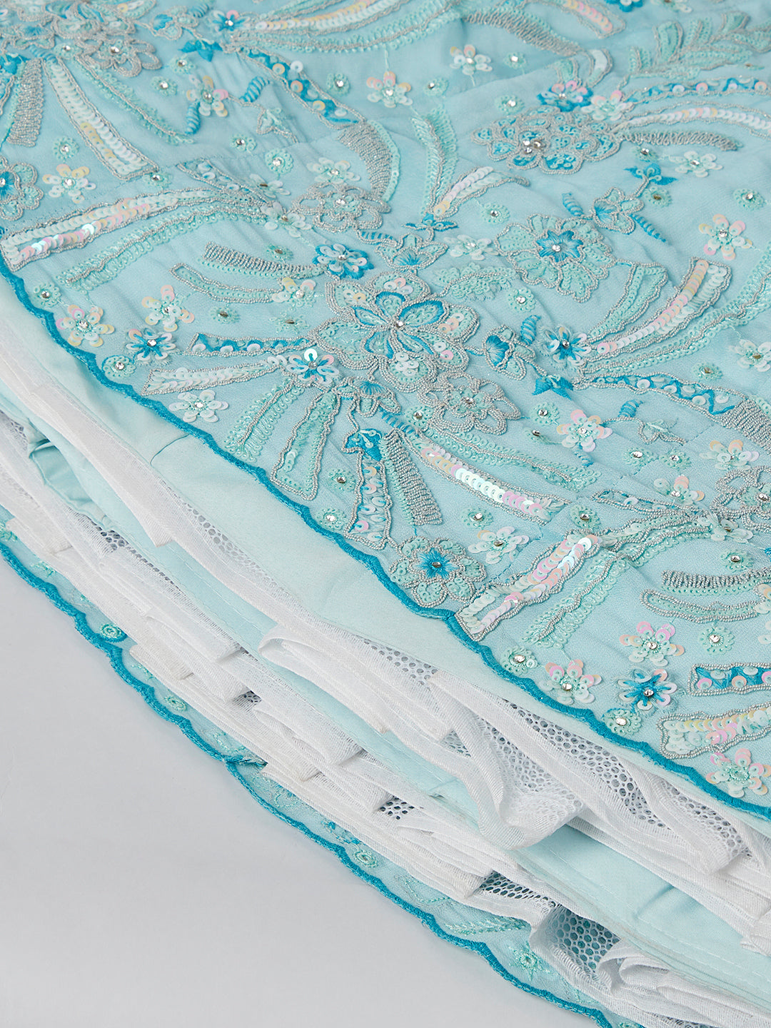 Stunning Turquoise Blue Sequin Embroidered Lehenga Choli Set