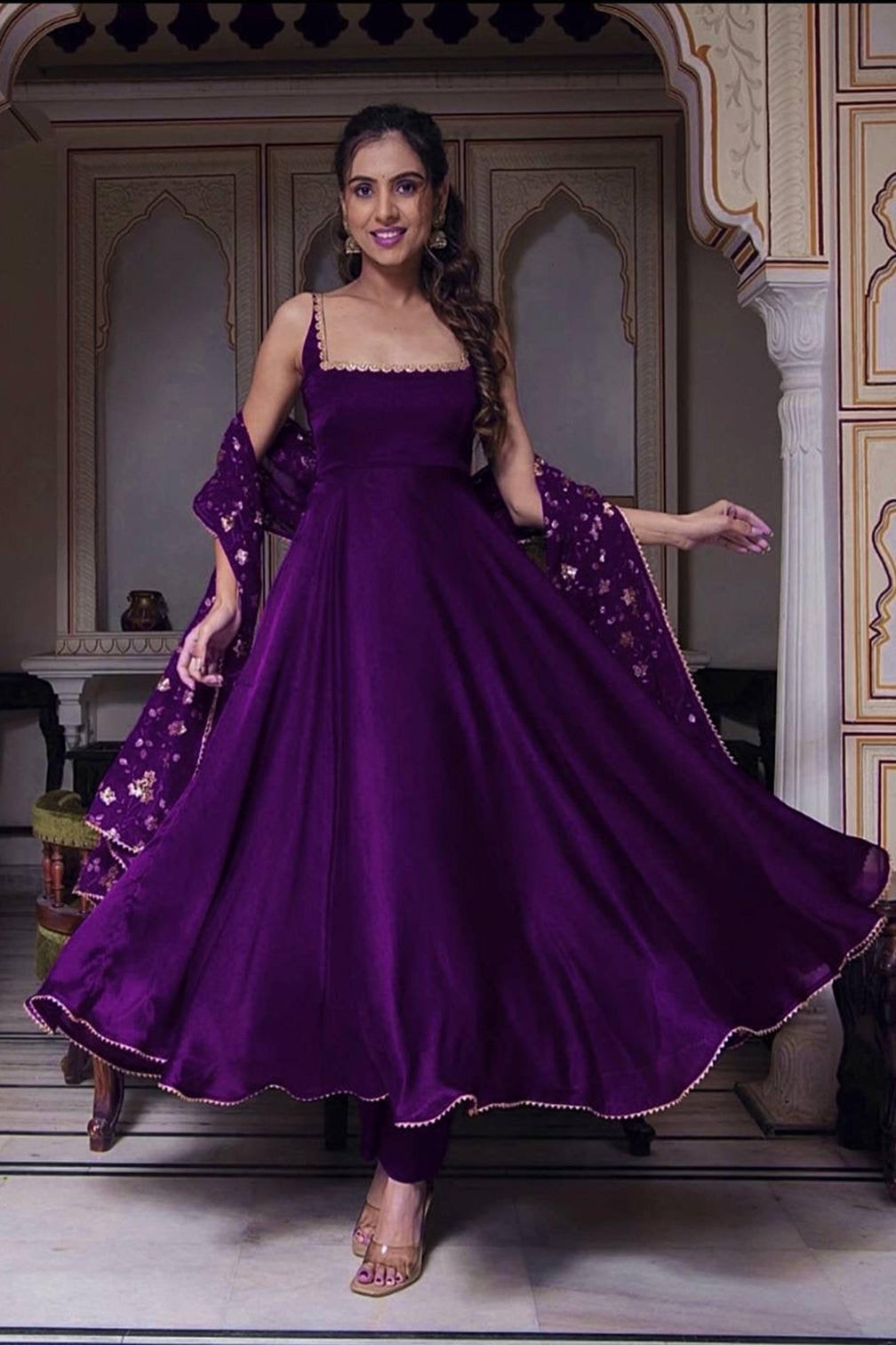 Stunning Violet Faux Georgette Anarkali Suit