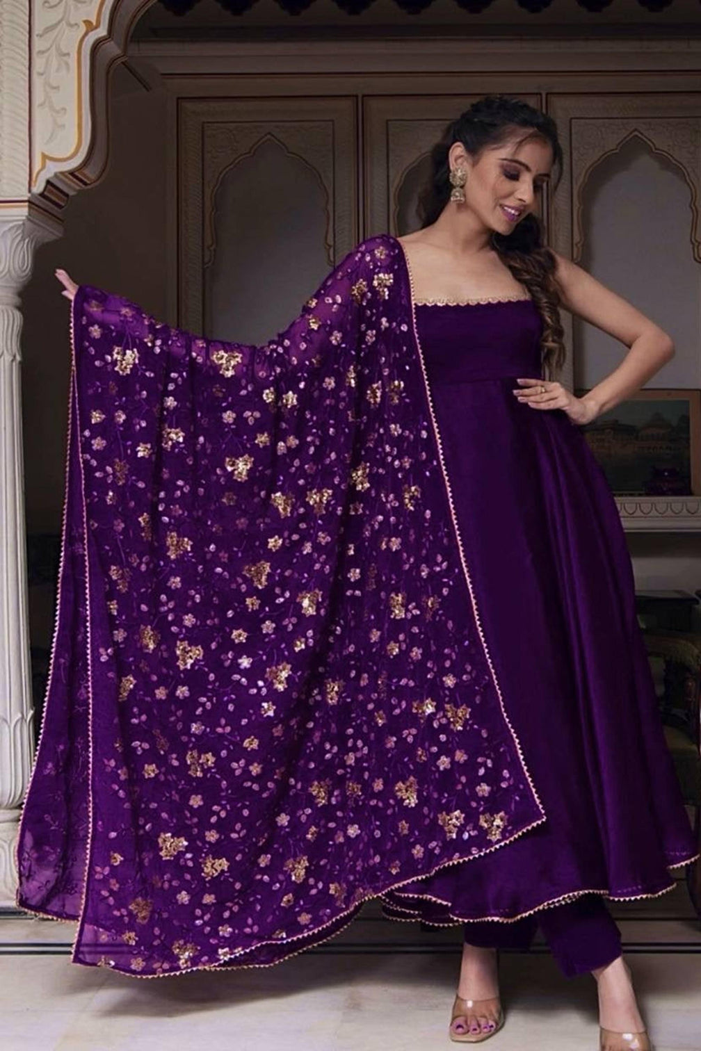 Stunning Violet Faux Georgette Anarkali Suit
