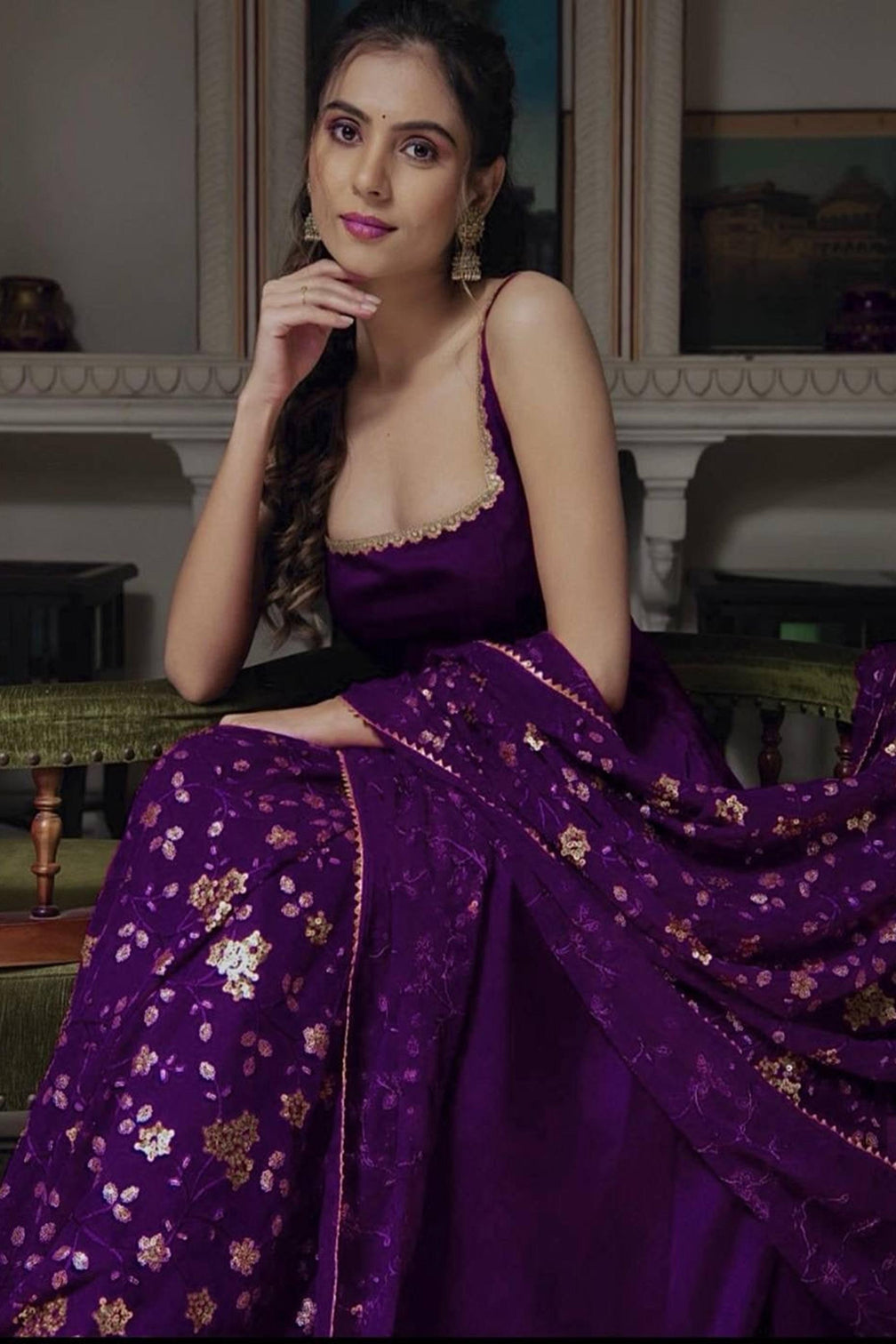Stunning Violet Faux Georgette Anarkali Suit