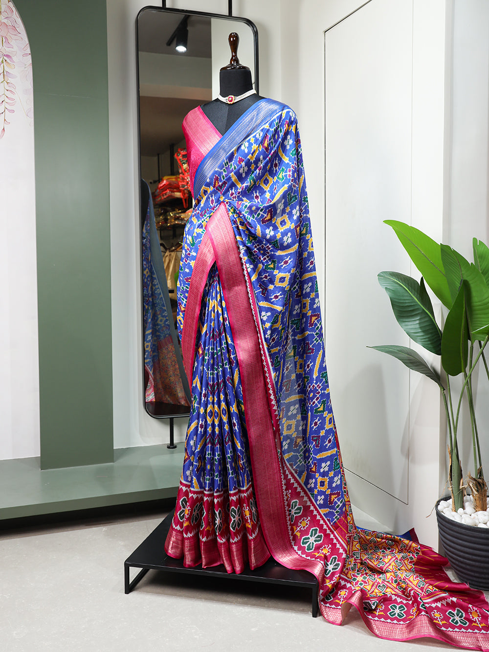 Blue Color Digital Patola Printed Dola Silk Saree