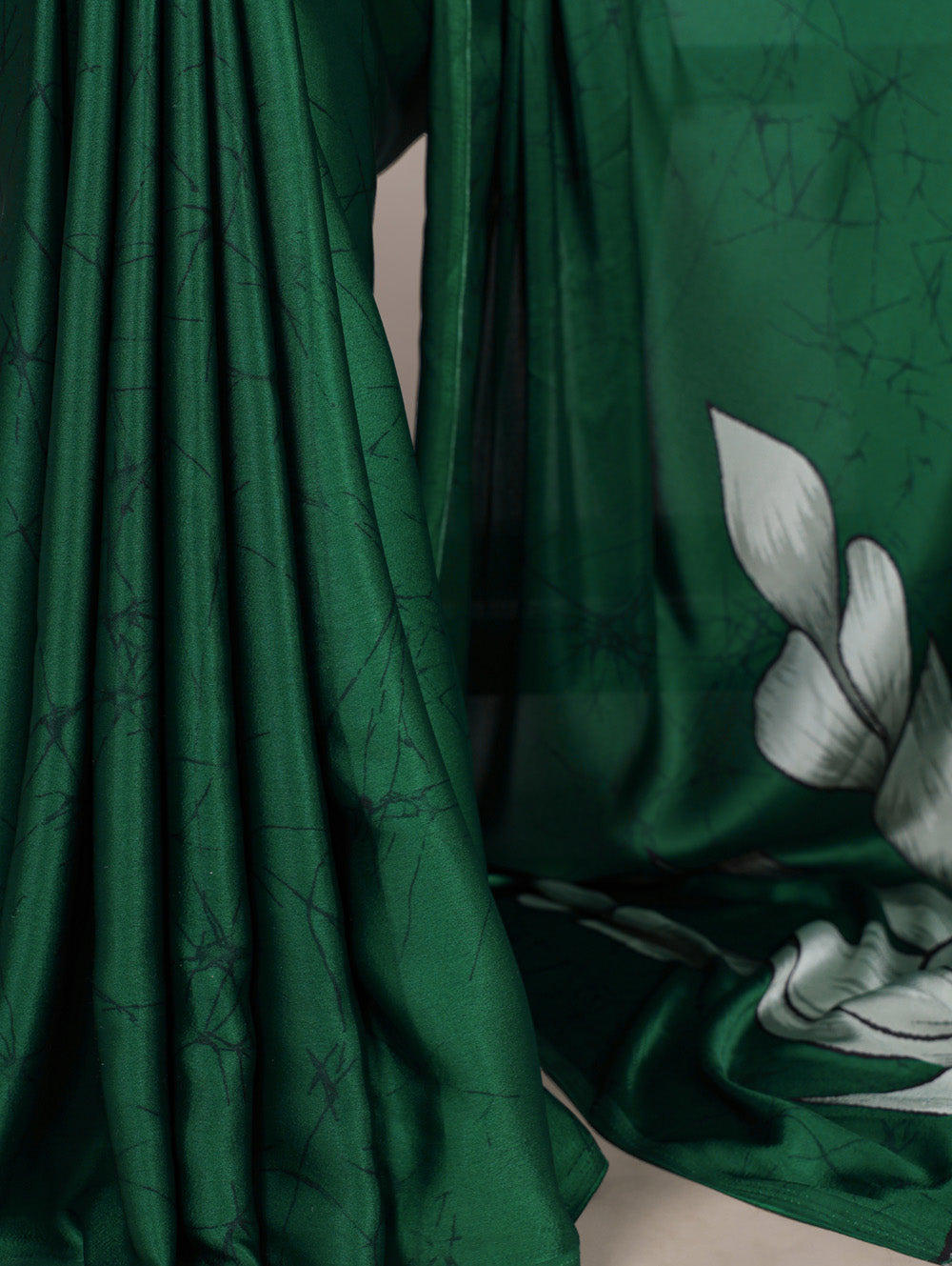 Green satin silk saree with floral print light green blouse