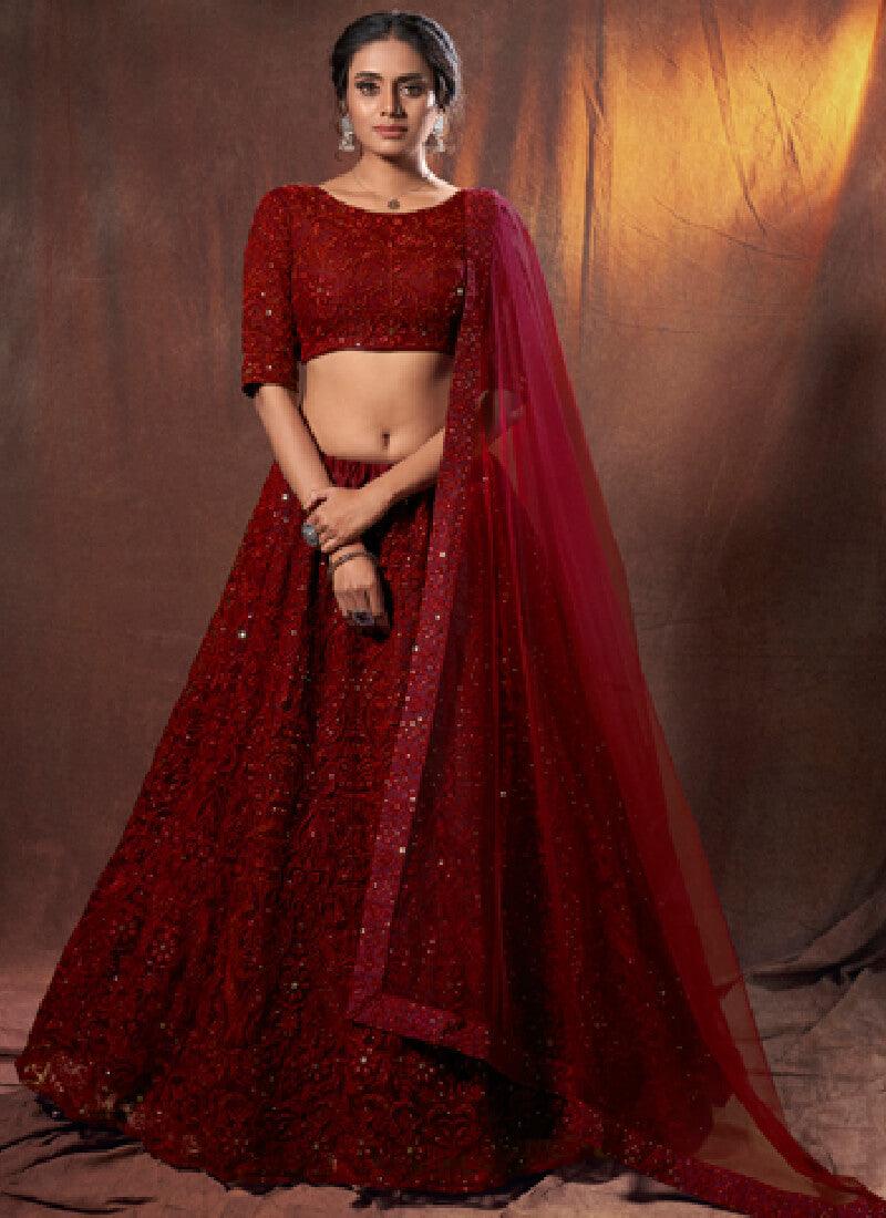 Stylish Maroon Resham Work Detailed Lehenga Choli