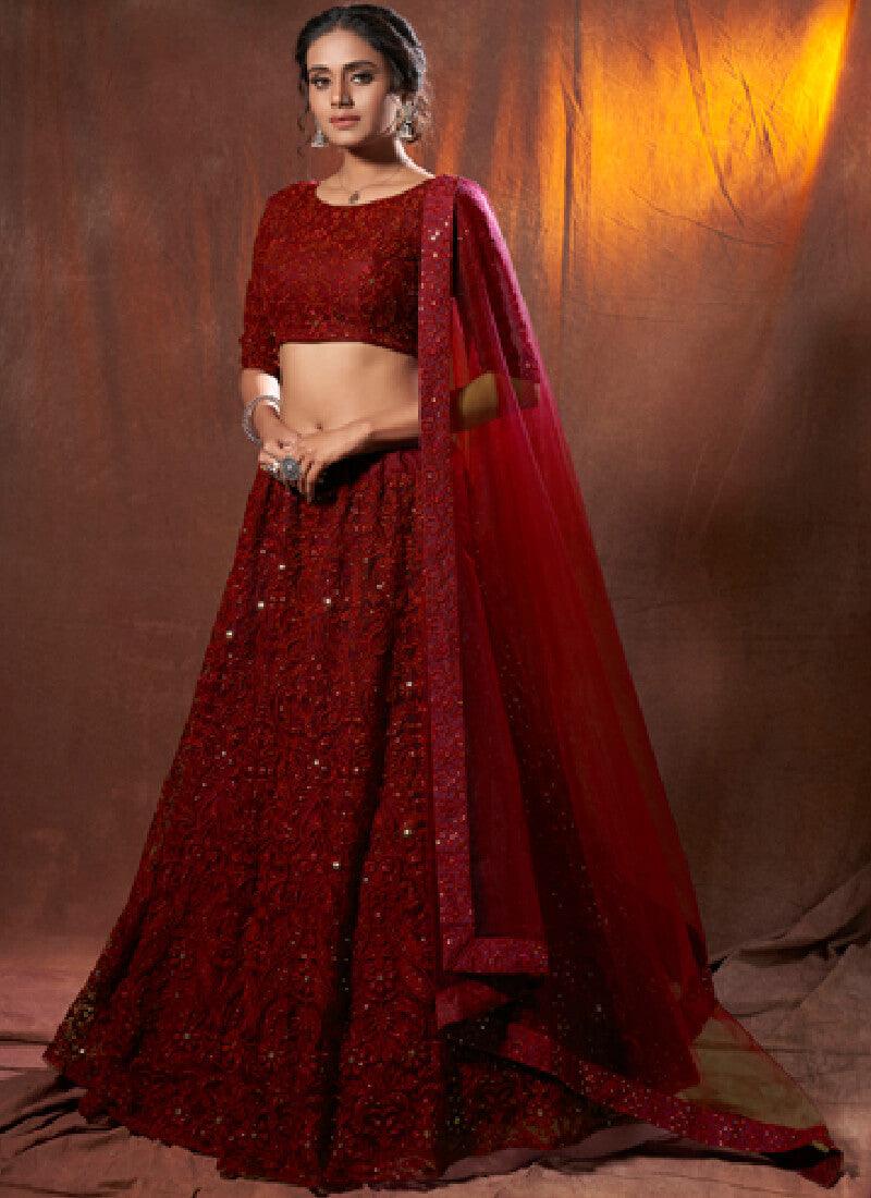 Stylish Maroon Resham Work Detailed Lehenga Choli