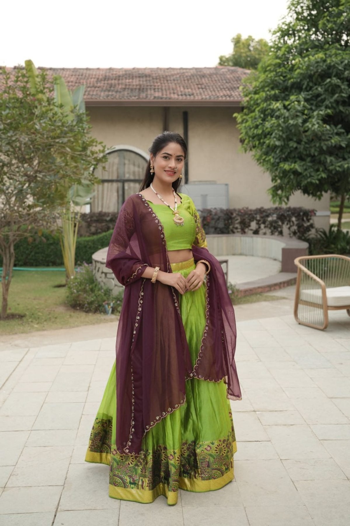 Silk Lehenga with Weaving Border and Zari Work for Bridal Functions