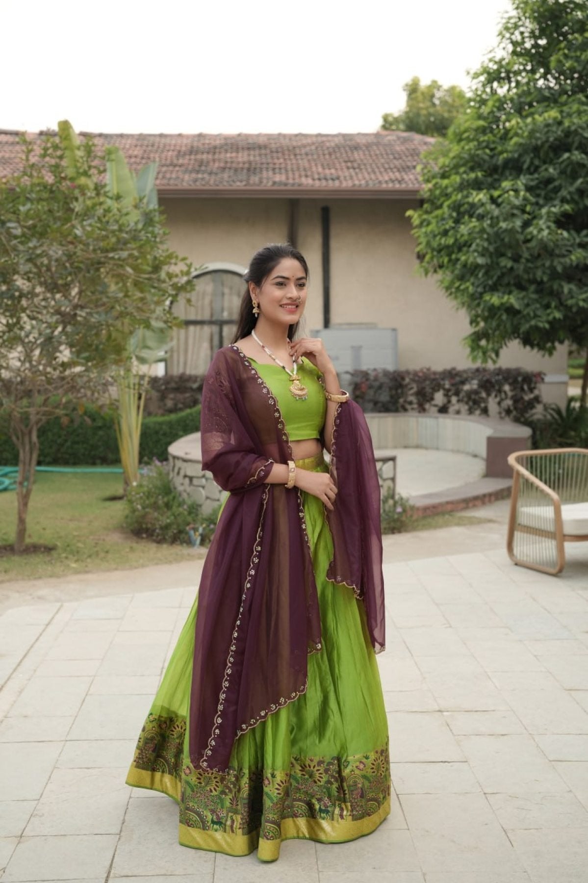 Silk Lehenga with Weaving Border and Zari Work for Bridal Functions