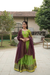 Silk Lehenga with Weaving Border and Zari Work for Bridal Functions