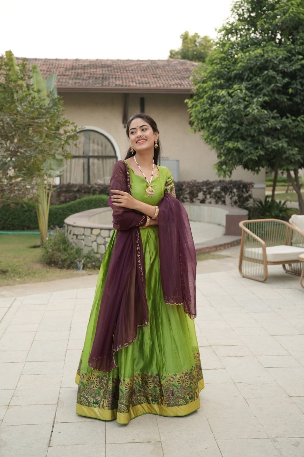 Silk Lehenga with Weaving Border and Zari Work for Bridal Functions