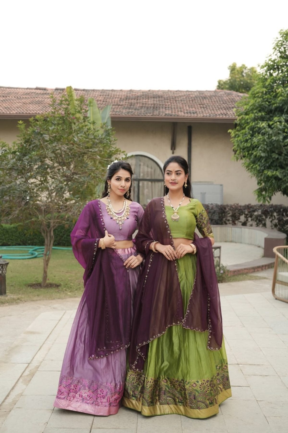 Silk Lehenga with Weaving Border and Zari Work for Bridal Functions