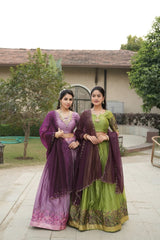 Silk Lehenga with Weaving Border and Zari Work for Bridal Functions