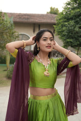 Silk Lehenga with Weaving Border and Zari Work for Bridal Functions