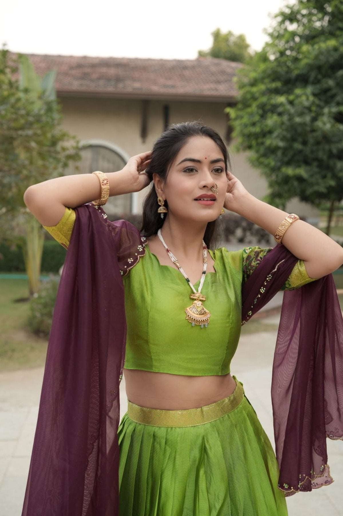 Silk Lehenga with Weaving Border and Zari Work for Bridal Functions