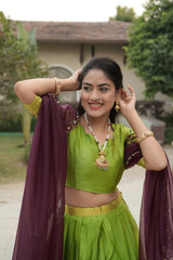 Silk Lehenga with Weaving Border and Zari Work for Bridal Functions
