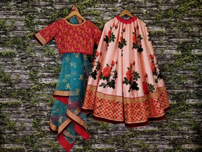Stylish pink art silk print lehenga