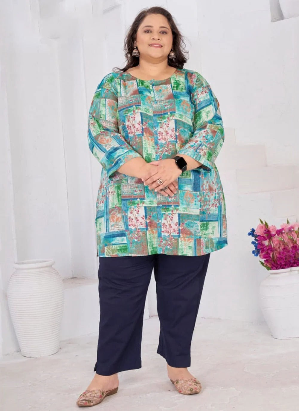 Stylish multi color plus size kurti for women in soft riyon slub fabric