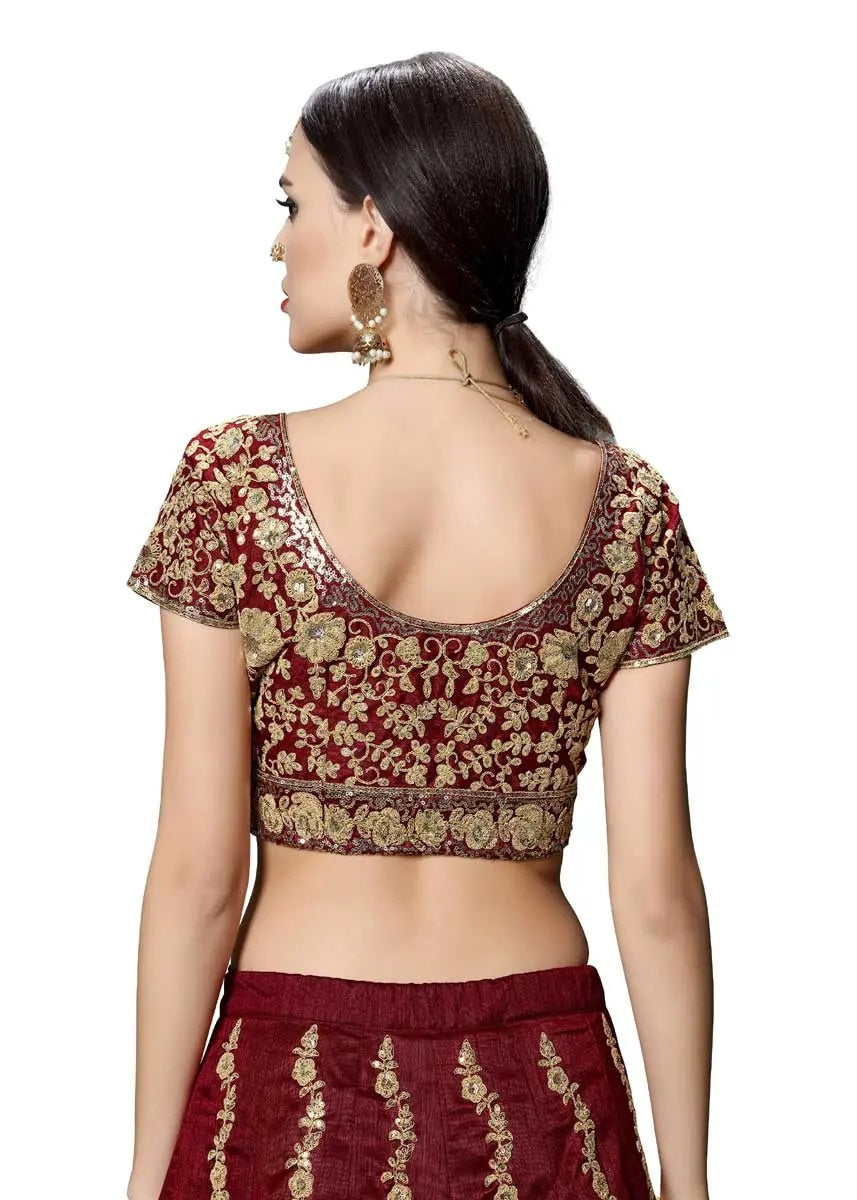 Stylish raw silk maroon lehenga