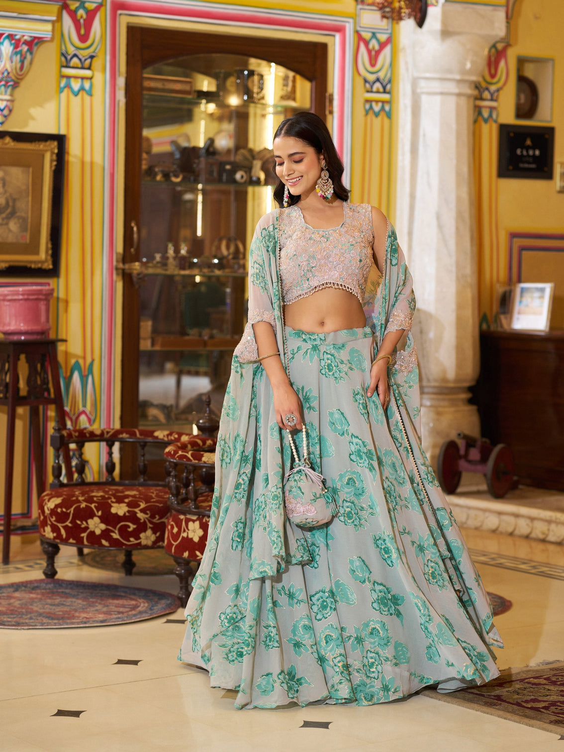Engagement wear beads work lehenga choli