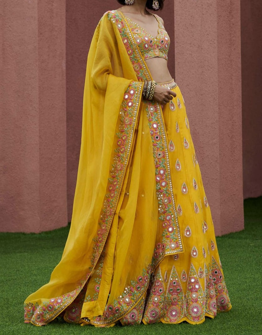 Sunshine Soiree Radiant Haldi Yellow Georgette Designer Lehenga Choli Set