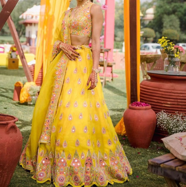 Sunshine Soiree Radiant Haldi Yellow Georgette Designer Lehenga Choli Set