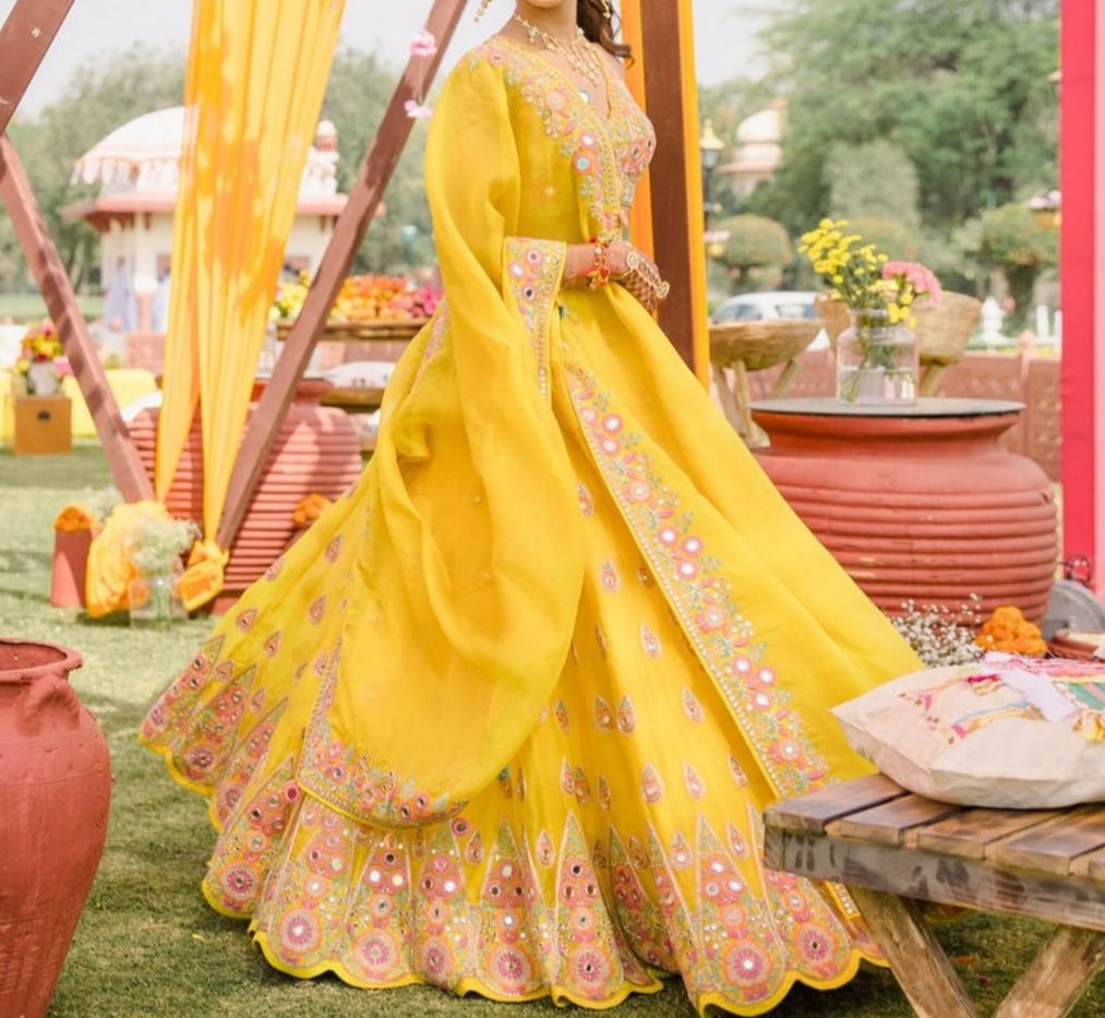 Sunshine Soiree Radiant Haldi Yellow Georgette Designer Lehenga Choli Set