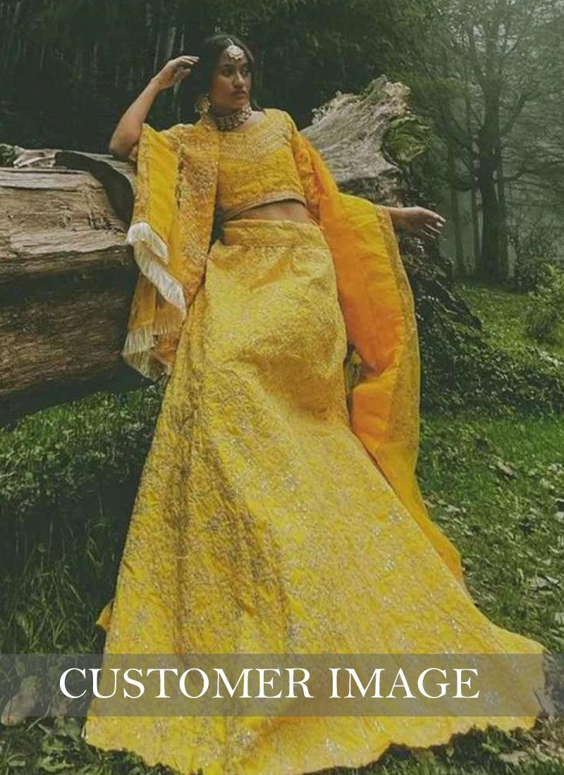 Sunshine Yellow Color Art Silk Base Designer Look Flared Lehenga Choli