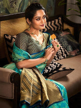 Superb Firozi Weaving Silk Festive Wear Saree With Blouse