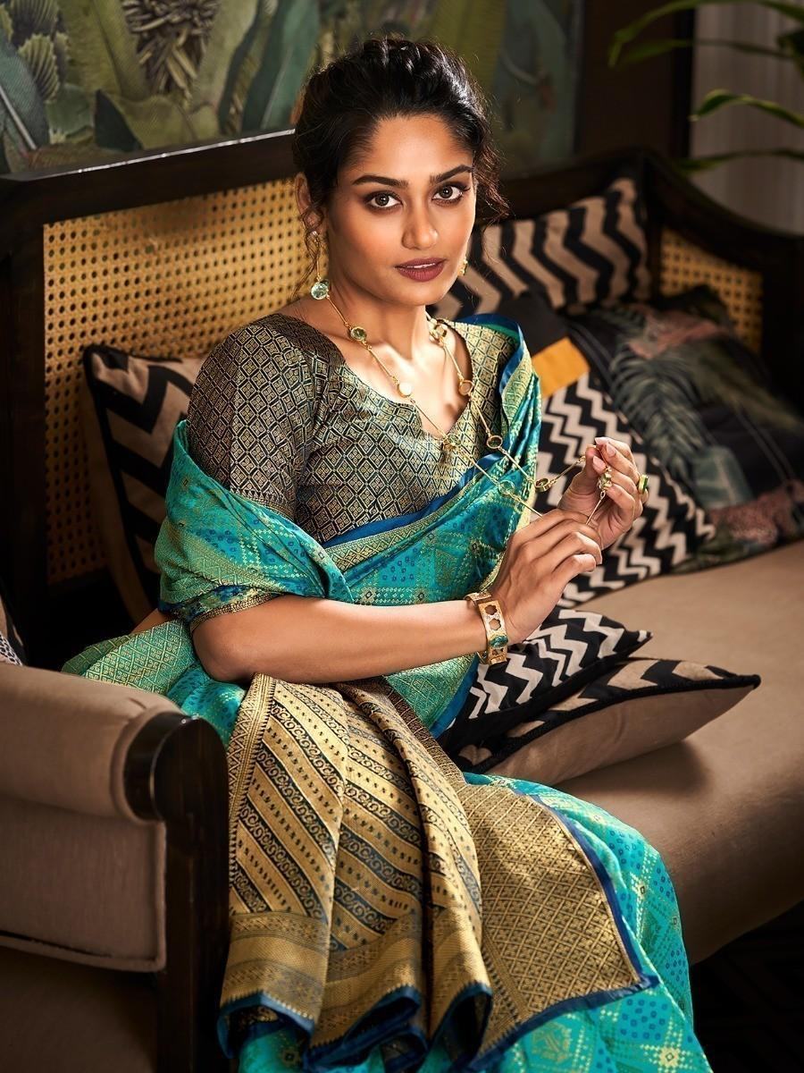 Superb Firozi Weaving Silk Festive Wear Saree With Blouse