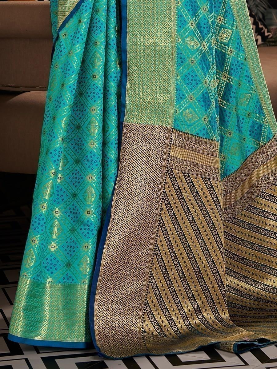Superb Firozi Weaving Silk Festive Wear Saree With Blouse
