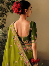 Superb Green Sequins Silk Mehendi Wear Saree With Blouse