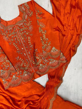 Orange Chinon Lehenga Saree with Real Mirror Work and Embroidery Long