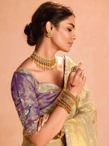 Surprising Ivory Color Zari Weaving Silk Festival Wear Saree