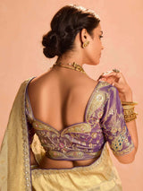 Surprising Ivory Color Zari Weaving Silk Festival Wear Saree