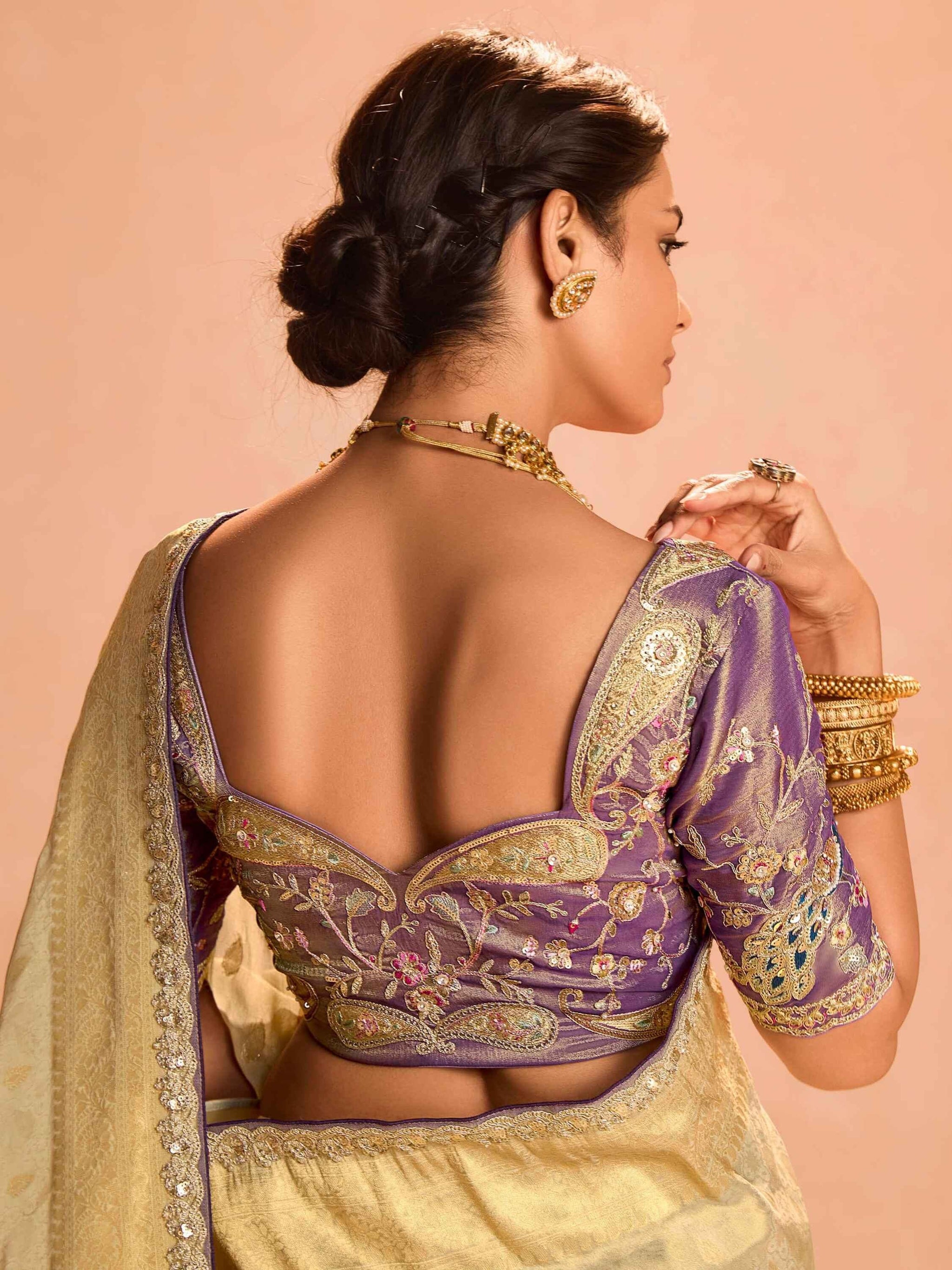 Surprising Ivory Color Zari Weaving Silk Festival Wear Saree