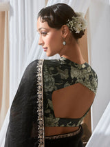 Sweet Black Border Work Organza Event Wear Saree With Blouse
