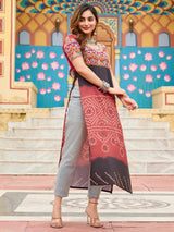 Sweet Maroon Kutchi Gamthi Work Georgette Navratri Special Long Kurti