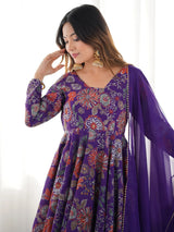 Sweet Purple Floral Printed Silk Festival Wear Palazzo Suit With Dupatta