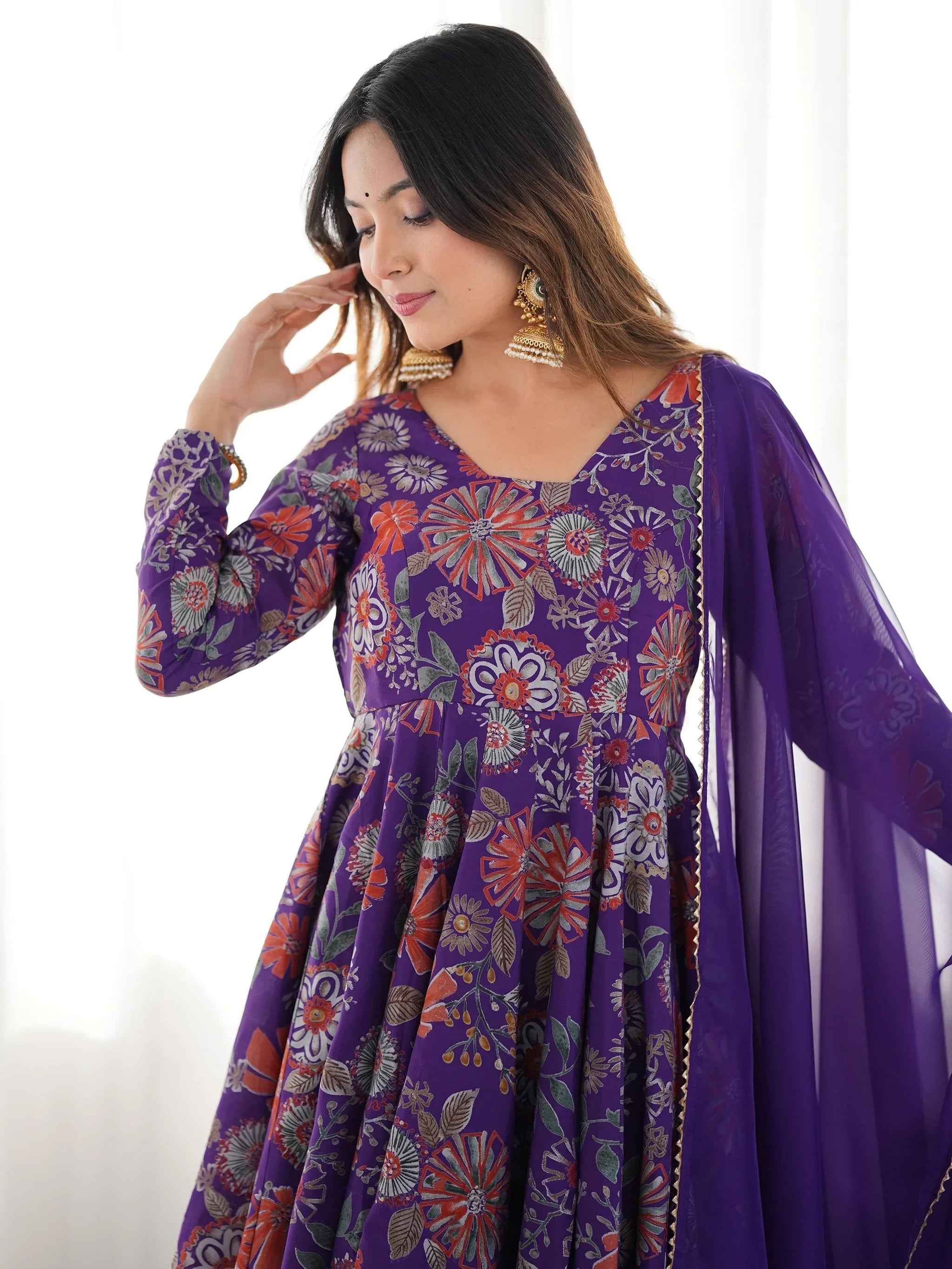 Sweet Purple Floral Printed Silk Festival Wear Palazzo Suit With Dupatta