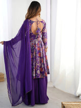Sweet Purple Floral Printed Silk Festival Wear Palazzo Suit With Dupatta